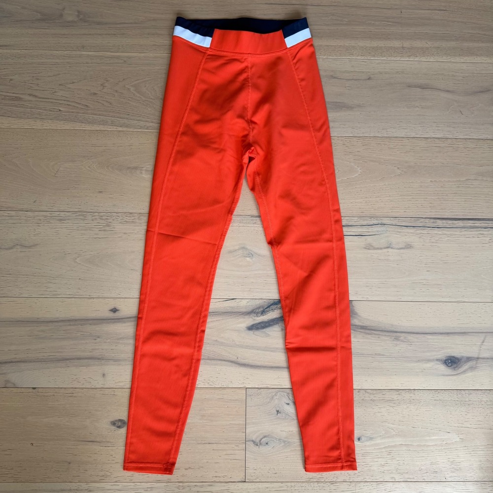 Wilo Orange Ribbed Activewear Leggings Colorblock Waistband XS